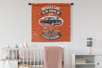 Produktbild von MuchoWow® Wandteppich Wandbehang Autos - Oldtimer - Zeichnung 90x90 cm Tapisserie Dekoration Wandtuch - Wandaufhänger
