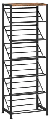 Produktbild von Schuhregal mit 7 Ablagen, Industriestil, Vintagebraun & Schwarz, 42 x 26,5 x 116,5 cm
