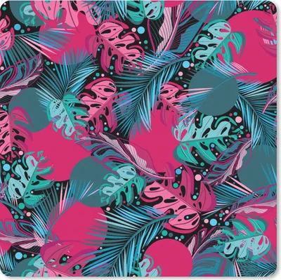 Produktbild von MuchoWow® Mauspad Mousepad Blätter - Hawaii - Design - Rosa - Blau 20x20 cm - Mousepads - Maus Mat - Pad - Mausunterlage - Desk Mat - Bureauartikeln