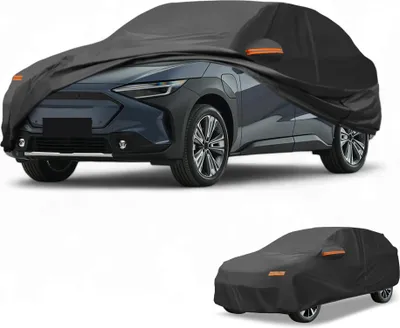 Image de Housse Voiture šŠtanche Toutes Saisons Pour Automobile ExtšŠrieur, Protection Anti-Uv, Soleil, Pluie, Couverture Complššte Pour Subaru Solterra 190T-Pu Noir Bandes RšŠflšŠchissantes