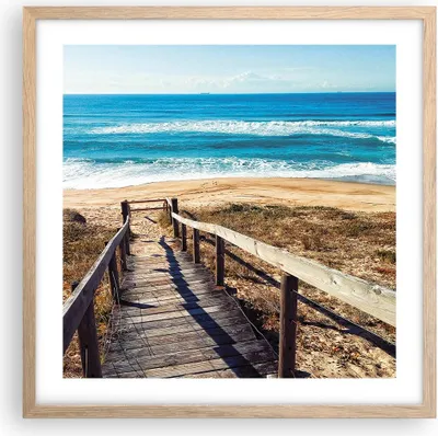 Produktbild von Gerahmtes Poster - Rahmen in heller Eiche - Meer Strand Eintritt - 50x50 cm - Wand Bild - Wanddeko - Wandbilder - Wandposter - Bilderrahmen - Bilder - Kunstdruck - Wandbild - P2NAC50x50-4359