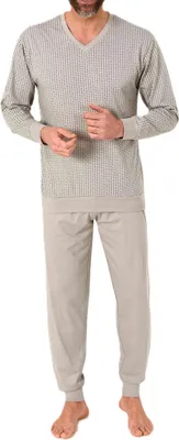 Produktbild von Normann Herren langarm Schlafanzug mit Bündchen Pyjama in edler Minimal Print Optik ; grau , 58