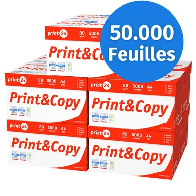 Image de print24 Papier d'impression Papier de copie 50000 feuilles 100 x 500 A4 80 g Premium White  PEFC