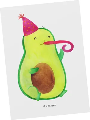 Produktbild von Mr. & Mrs. Panda Postkarte Avocado Feier - Weiß - Geschenk, Tröte, Geburtstag, Ansichtskarten, Grußkarte, Party, Fete, Postkarten, Ansichtskarte, Fotokarte