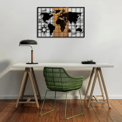 Produktbild von Wallity, World- SKL2312, Schwarz,,Nussbaumfarbe, Sonstige Wohndekorationen, 90 x 3 x 58 cm, 50% Holz (Dicke: 3 cm) / 50% Metall (Dicke: 1
