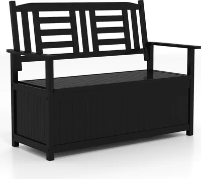 Produktbild von COSTWAY Gartenbank Holz mit Stauraum, Truhenbank, 2-Sitzer Holzbank mit integrierter Kissenbox, Balkonbank, Sitzbank, 123 x 68,5 x 96 cm, Schwarz