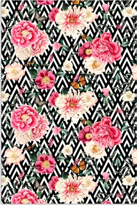 Produktbild von MuchoWow® Poster Blumen - Rosa - Schmetterling 60x90 cm - Wanddekoration