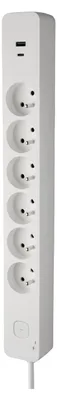 Produktbild von DEBFLEX - Steckdosenleiste mit Schalter – 6 Steckdosen 2P+T 16 A + 1 USB-A + 1 USB-C 3,4 A – ideal für mehrere Anschlüsse – Kabel 1,5 m – Weiß