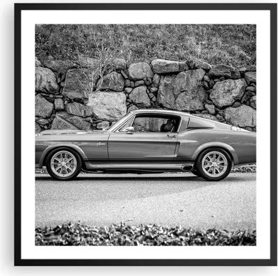Produktbild von Gerahmtes Poster - Schwarzer Rahmen - Auto Ford Mustang - 60x60 cm - Wand Bild - Wanddeko - Wandbilder - Kunstposter - Wandposter - Bilderrahmen - Bilder - Kunstdruck - P2BAC60x60-5011