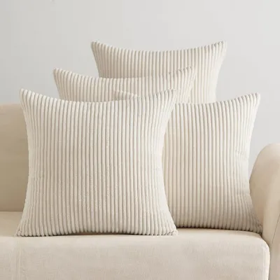 Produktbild von Set mit 4 Kissenbezügen aus Cord, 45 x 45 cm, Dekokissen, Sofakissen, weiche, dekorative Cordkissen für Sofa, Wohnzimmer, Schlafzimmer, Creme