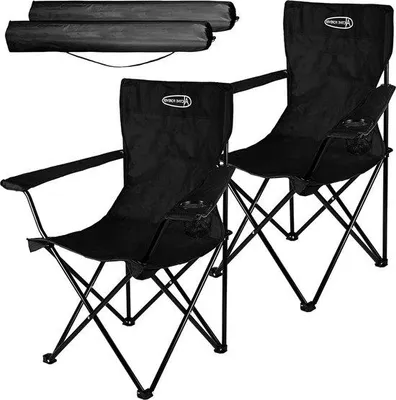 Produktbild von Komfortables 2-teiliges Camping-Equipment - Transportierbarer Gartenstuhl mit Trinkgefäßhalter - 22 kg - Bequeme Strandliege für den Zeltgebrauch - Schwarz