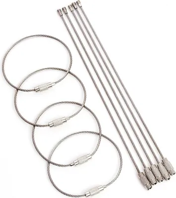 Produktbild von 10 Stück Schlüsselringe aus Drahtseil [15,5cm Lang - Ø 50mm] - 1,53mm dickes Stahlseil, multifunktionaler Gepäckanhänger mit Drehverschluß, schraubbarer Schlüsselanhänger, Schlüsselring aus Edelstahl