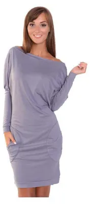 Produktbild von Kleid Mini-Kleid mit Taschen Fledermaus Ärmel ; Grau L/XL 40/42