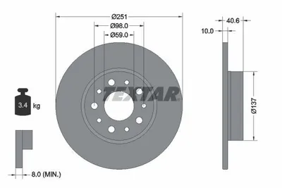 Produktbild von 2 Textar Bremsscheiben hinten für Fiat 500 L Tipo