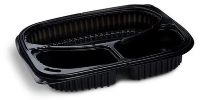 Produktbild von 100x Mehrweg Menüschalen 3-geteilt 240 x 210 x 40 mm Mikrowellengeeignet schwarz 1000ml
