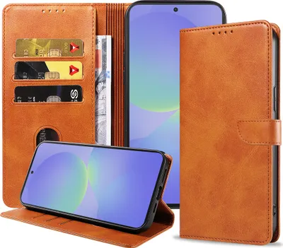Zdjęcie produktu dla Etui na telefon Samsung Galaxy A36 ze sztucznej skóry z magnetyczną wargą i uchwytem na karty Etui z klapką - brązowe - Smartphonics