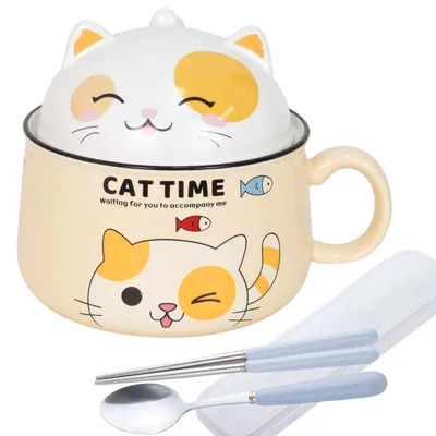 Ramen-Schüssel Set 1020 ml Keramik mit Deckel Gelb