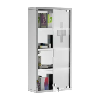 Produktbild von Medizinschrank mit Schloss, Edelstahl Arzneischrank für Erste Hilfe, 30 x 12 x 60 cm, abschließbar