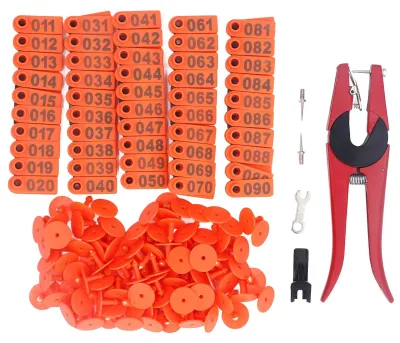 Produktbild von Ohrmarkierungsset 100 Sets - Ohrmarkierer - Robuste Zange - Wetterfest