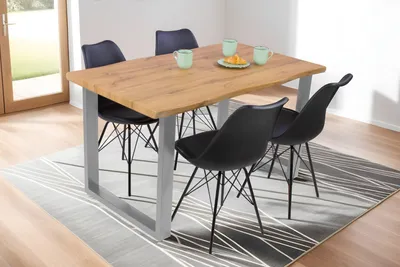 Produktbild von Esstisch Baumkante Holz-Optik Wildeiche 140 x 80 U-Gestell silber JOSY