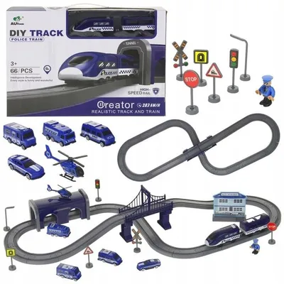 Produktbild von Pegaz Elektrische Eisenbahn Polizei Set mit Autos und Gleisen