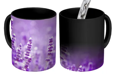 Obrázok produktu pre MuchoWow® Magický pohár Levanduľa - detailný záber - kvety - fialová 350 ml Pohár na zmenu farby Darček Nápad na darček - Foto hrnček