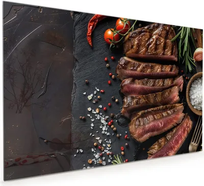 Produktbild von Küchenrückwand Spritzschutz Glas mit Motiv Gegrilltes Steak Teller 40 x 40 cm