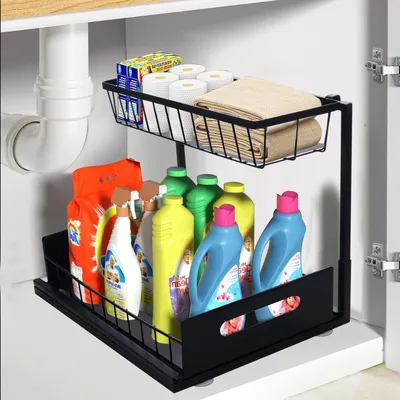 Produktbild von Unter Waschbecken Organizer 2 Etagen Gewürzregal Stehend Kohlenstoffstahl