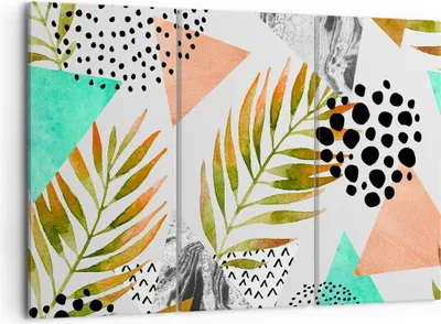 Produktbild von Bild auf Leinwand - Leinwandbild - Komposition muster palme blatt - 105x70cm - Wand Bild - Wanddeko - Leinwanddruck - Bilder - Kunstdruck - Wanddekoration - Leinwand bilder - Wandkunst - CE105x70-2897