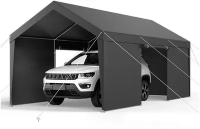 Produktbild von Zeltgarage Carport 3,65x6,09x3,02m - Garagenzelt Autoüberdachung Grau - Fahrzeug-Schutzstruktur - Wetterschutz für Autos