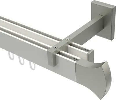Produktbild von Interdeco Innenlaufstange / Gardinenstange mit Innenlauf Weiß / Edelstahl-Optik, Typ Smartline Conex (Rundung), 14x35 mm 2-läufig, 120 cm