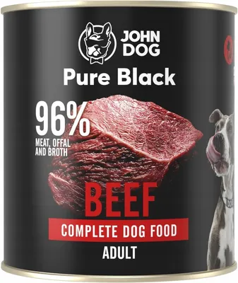 Produktbild von John Dog Hundenassfutter Pure Black Rind - Premium Getreidefreies Hundefutter mit 96% Fleisch - Monoprotein Nassfutter für ausgewachsene Hunde 800g
