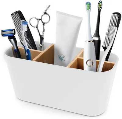 Immagine prodotto di Portaoggetti da bagno a 5 scomparti, in plastica bianca
