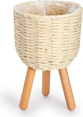 Produktbild von Blumentopf Übertopf Groß Blumenkübel Innen Pflanzentopf Set Korb Geflochten Holz 2pcs Set / Design 3