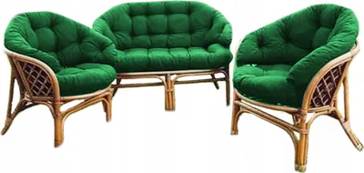 Produktbild von Kissenset für RATTAN-MÖBEL, Grün, Kissen für die Rückenlehne und Sitzfläche des Sofas, 2x Kissen für die Sessellehne und 2x Kissen für den Sesselsitz