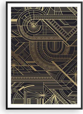 Produktbild von Gerahmtes Poster - Schwarzer Rahmen - Ornament Gold Schwarz - 70x100 cm - Wand Bild - Wanddeko - Wandbilder - Kunstposter - Wandposter - Bilderrahmen - Bilder - Kunstdruck - P2BPA70x100-4522