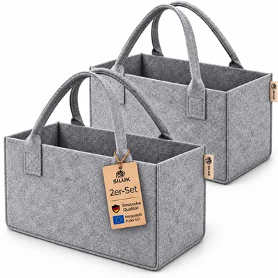 Produktbild von 2 Stück Filztaschen Hellgrau Einkaufstasche Kaminholztasche Kaminholzkorb Filz Zeitungsständer Zeitungskorb (Hellgrau)