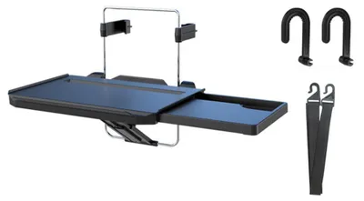 Image de Tablette de volant pour voiture, tablette portable pour appuie-tête de siège arrière avec tiroir, rainure pour tablette et porte-gobelet, idéale pour manger, écrire ou travailler en voiture