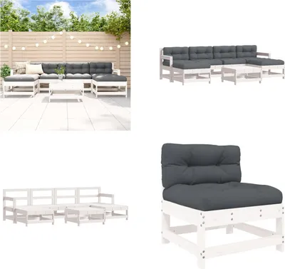 Image de vidaXL 7 pcs. Garden Lounge Set with Coussins Blanc Massif Wood - Garden Lounge Set - Garden Lounge Sets - Lounge Set - Outdoor Lounge Set