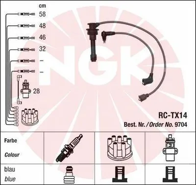 Produktbild von NGK 9704 Zündkabelsatz Zündleitungssatz für TOYOTA CELICA Coupe (AT18, ST18)