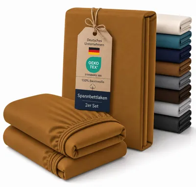 Produktbild von Spannbettlaken 2er Set Baumwolle Jersey 160 g/m² bis 30 cm Steghöhe,120 x 200 cm,Nougat