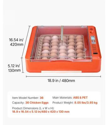 Obrázok produktu pre Inkubátor vajec, automatický obracač, LED kontrolka, 36 vajec