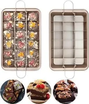 Produktbild von Brownie Backform mit Trennwänden Backblech Brownieform - 31 x 20 x 3,7 cm Brownie-Backform, Antihaftbeschichtete, für Backen von Kuchenkeksen
