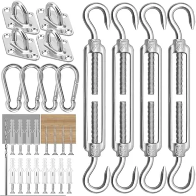 Produktbild von PromoHome® Sonnensegel-Befestigungsset M6 - 44-teilig Edelstahl - Hardware-Kit mit Spannbändern und Federhaken für dreieckige, quadratische
