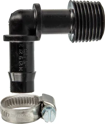 Produktbild von tecuro Schlauchtülle Winkel 90° Ø 14 mm x 1/2 Zoll AG (G), mit Edelstahlschlauchschelle - Nylon schwarz