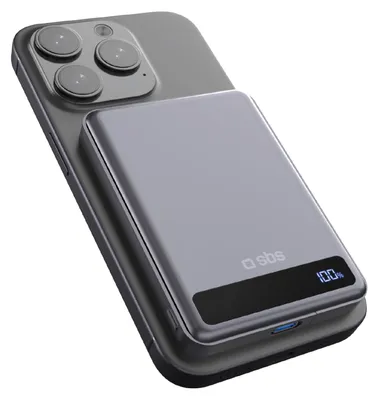 Immagine prodotto di SBS Power Bank Magnetico Da 5000 Mah 15 W Qi2 Con Batteria Semi-Solida E Display LCD