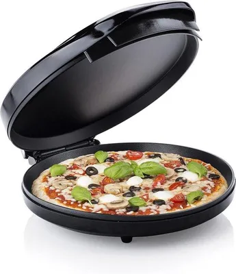 Obrázok produktu pre Elektrická pec na pizzu 30 cm s termostatom, nepriľnavým povrchom a rýchlym ohrevom – 1450 W – čierna