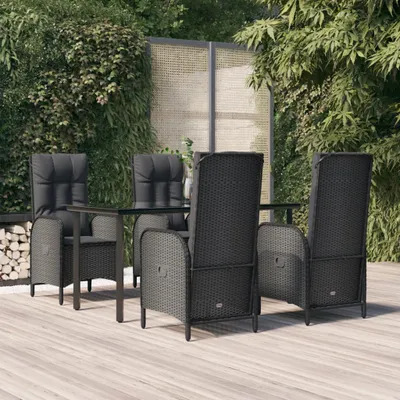 Produktbild von 5-tlg. Garten-Essgruppe mit Kissen Schwarz Poly Rattan , Gartenmöbel-Sets Design 2024