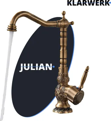Immagine prodotto di JULIAN | Rubinetto da cucina vintage premium in ottone spazzolato | rubinetto retrò in acciaio inox rubinetto miscelatore cucina gastro | ruotabile a 360° 2 attacchi