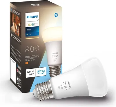 Produktbild von Philips Hue White E27 Lampe,806lm, dimmbar, warmweißes Licht, steuerbar via App, kompatibel mit Amazon Alexa (Echo, Echo Dot)